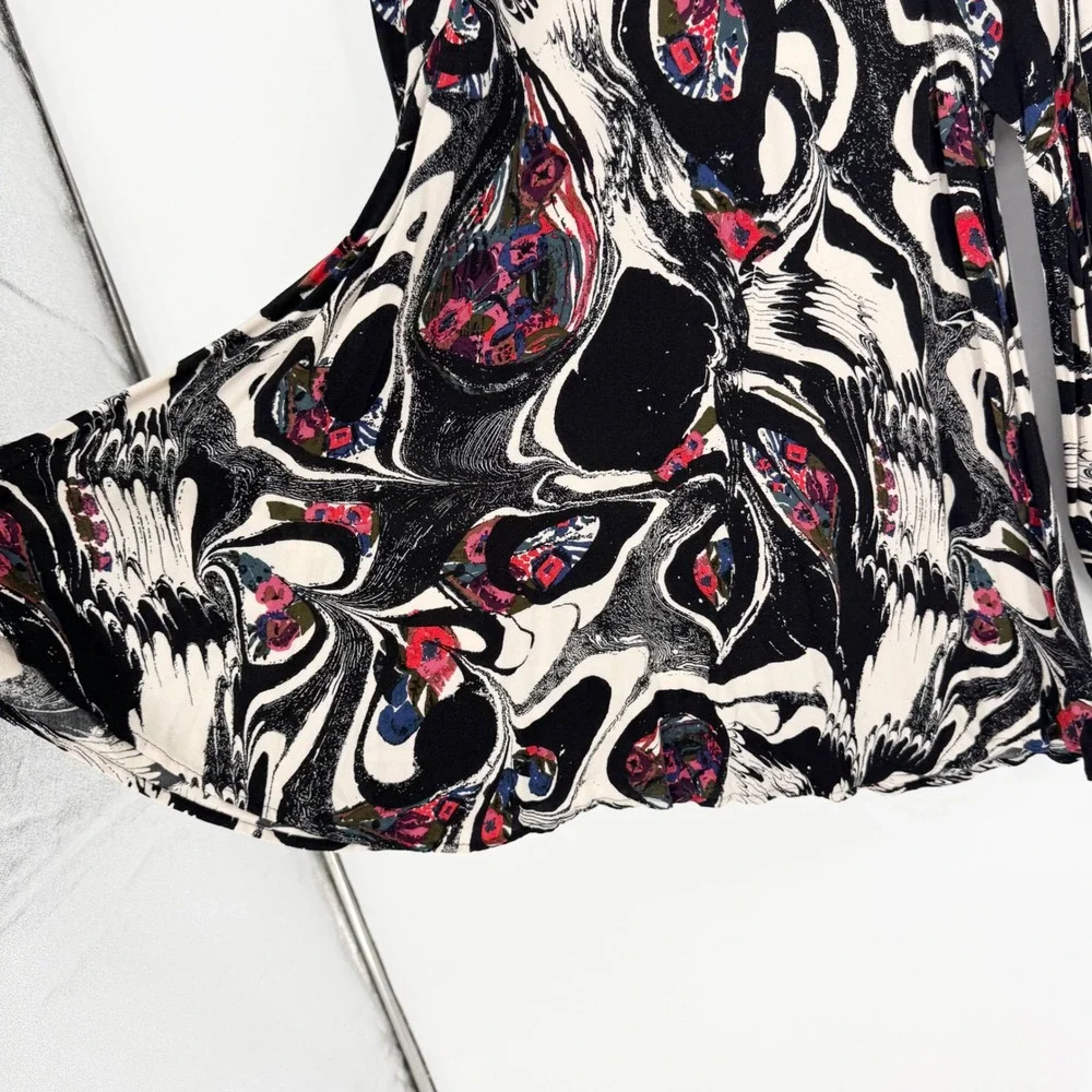 Free People Drift Away Top/Dress High Neck Peekaboo Shoulder Balloon Sleeve Sz S